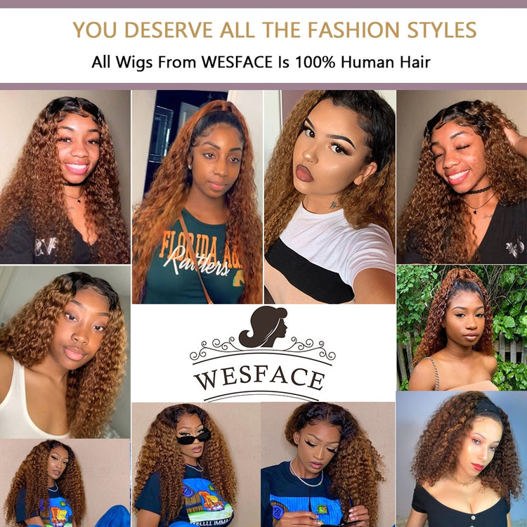 Brown Ombre Human Hair Wigs 13x4 Curly Lace Front Human Hair Wigs for Black Women Brazilian Lace Part Curly wigs Remy hair 150%