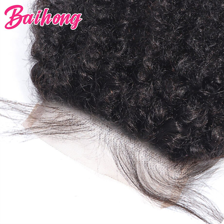 4x4 Closure Afro Kinky Curly Human Hair Top Brazilian Natural 16 Inch Curly Hair Swiss Lace Closure Woman Pre Plucked BAIHONG