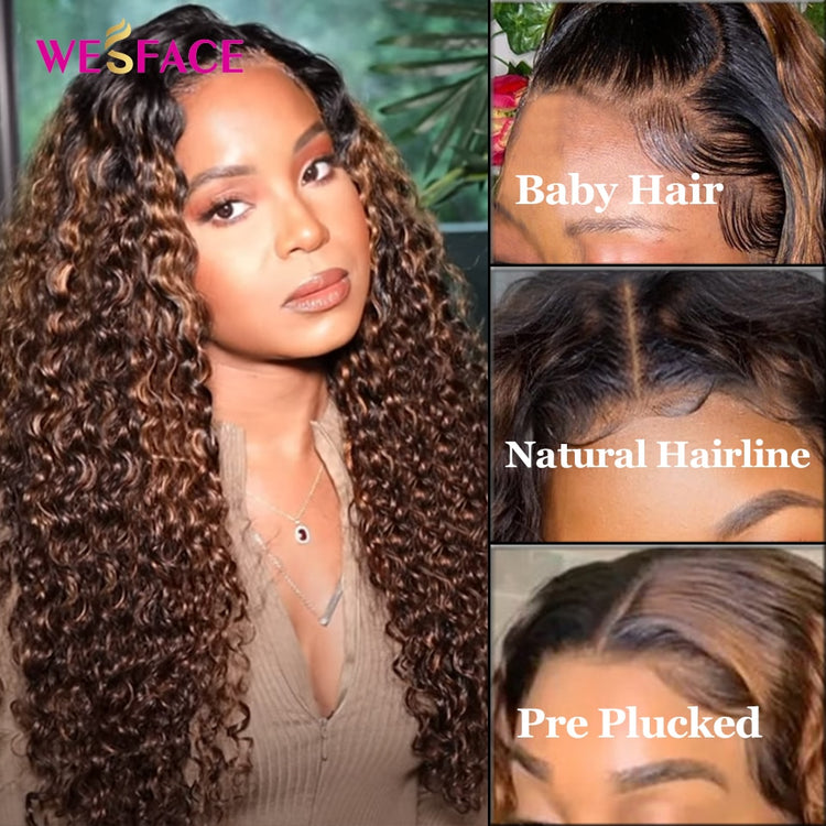 Brown Ombre Human Hair Wigs 13x4 Curly Lace Front Human Hair Wigs for Black Women Brazilian Lace Part Curly wigs Remy hair 150%