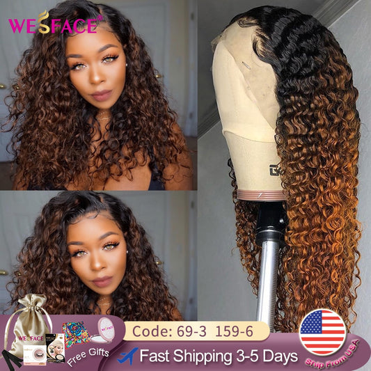 Brown Ombre Human Hair Wigs 13x4 Curly Lace Front Human Hair Wigs for Black Women Brazilian Lace Part Curly wigs Remy hair 150%