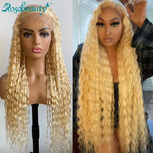 Blonde Brazilian Deep Wave Remy Human Hair 13x4 Pre Plucked Transparent Lace Front Wig 150% Density