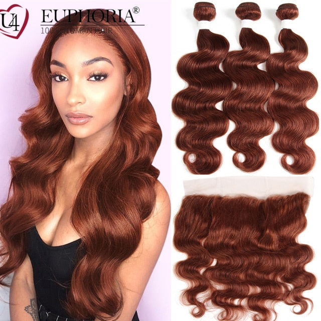 Burgundy Brazilian Body Wave Remy Human Hair Bundles With 13x4 Lace Closure