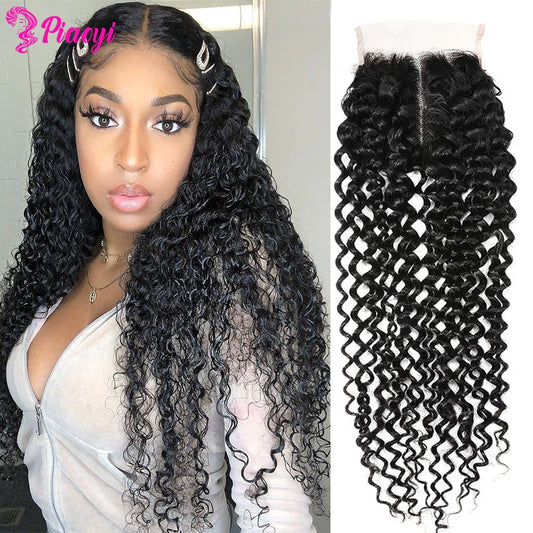Brazilian Kinky Curly Remy Human Hair 4x4 T Part Lace Closure