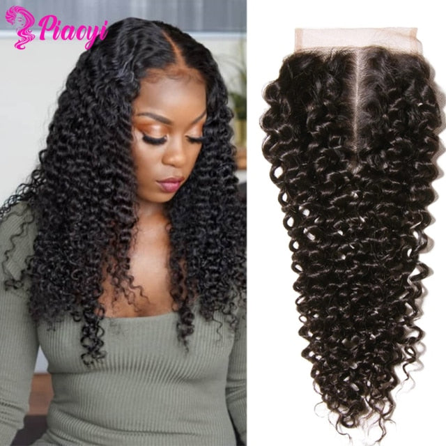 Brazilian Kinky Curly Remy Human Hair 4x4 T Part Lace Closure
