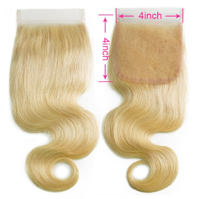 Blonde Brazilian Body Wave Remy Human Hair 4x4 Pre Plucked HD Lace Closure