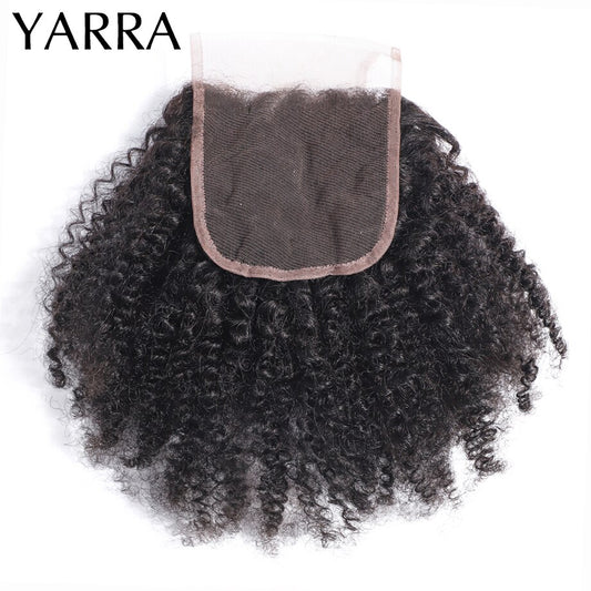 Brazilian Afro Kinky Curly Remy Human Hair 4x4 Pre Plucked Lace Closure With Baby Hair