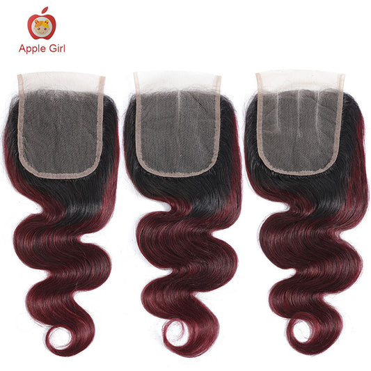 Ombre Burgundy Brazilian Body Wave Remy Human Hair Swiss Lace Closure 8-20 Inch