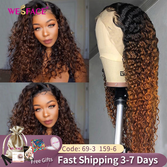 Brown Ombre Brazilian Curly Remy Human Hair 13x4 Lace Wig 150% Density