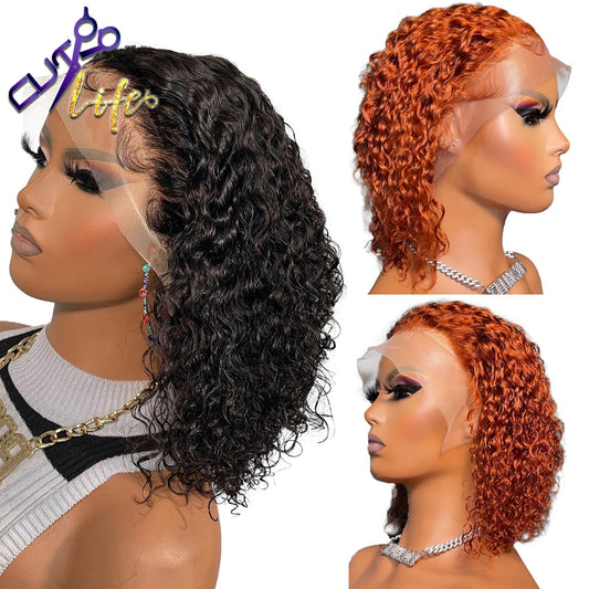 Ginger Brazilian Deep Wave Remy Human Hair 13x4 Pre Plucked Glue Less Lace Wig With Baby Hair