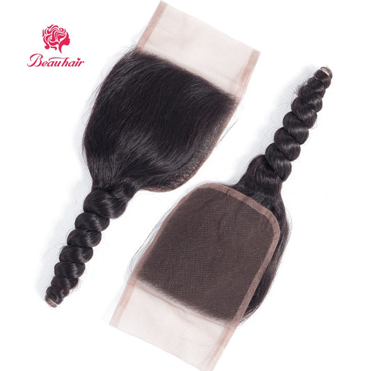 Brazilian Loose Wave Remy Human Hair 4x4 Pre Plucked Lace Closure With Baby Hair