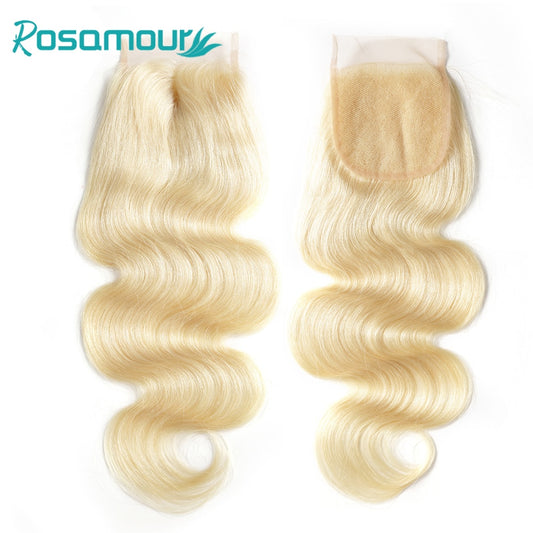Blonde Brazilian Body Wave Remy Human Hair 4x4 Lace Closure With Baby Hair 8-20 Inches